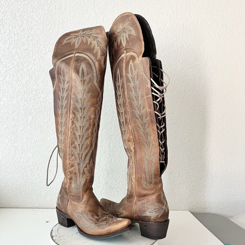 Over-the-Knee Western Leather Boots in Brown